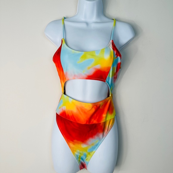 Colorful Tie Die Cutout Monokini Bathing Suit Size M - Picture 4 of 11